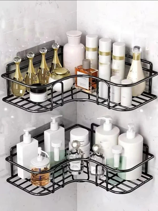 1pc Silver Bathroom Storage Rack Wall-mounted Shower Room