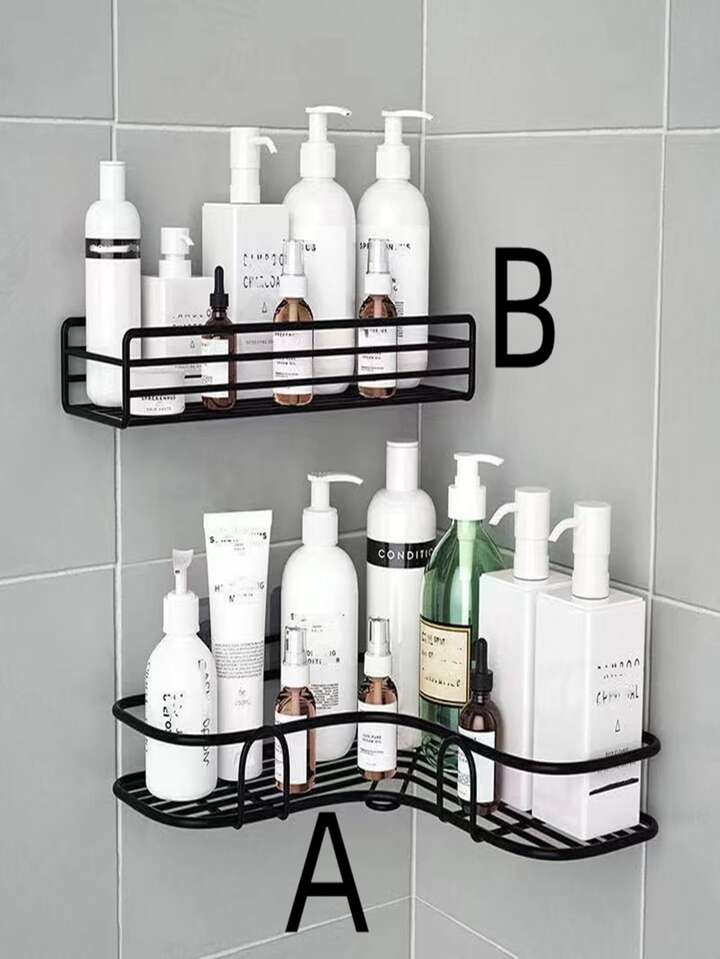 1pc Silver Bathroom Storage Rack Wall-mounted Shower Room