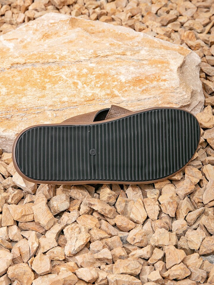 Men's Geometric Pattern Flip Flops, Men's Beach Sandals - KHAKI
