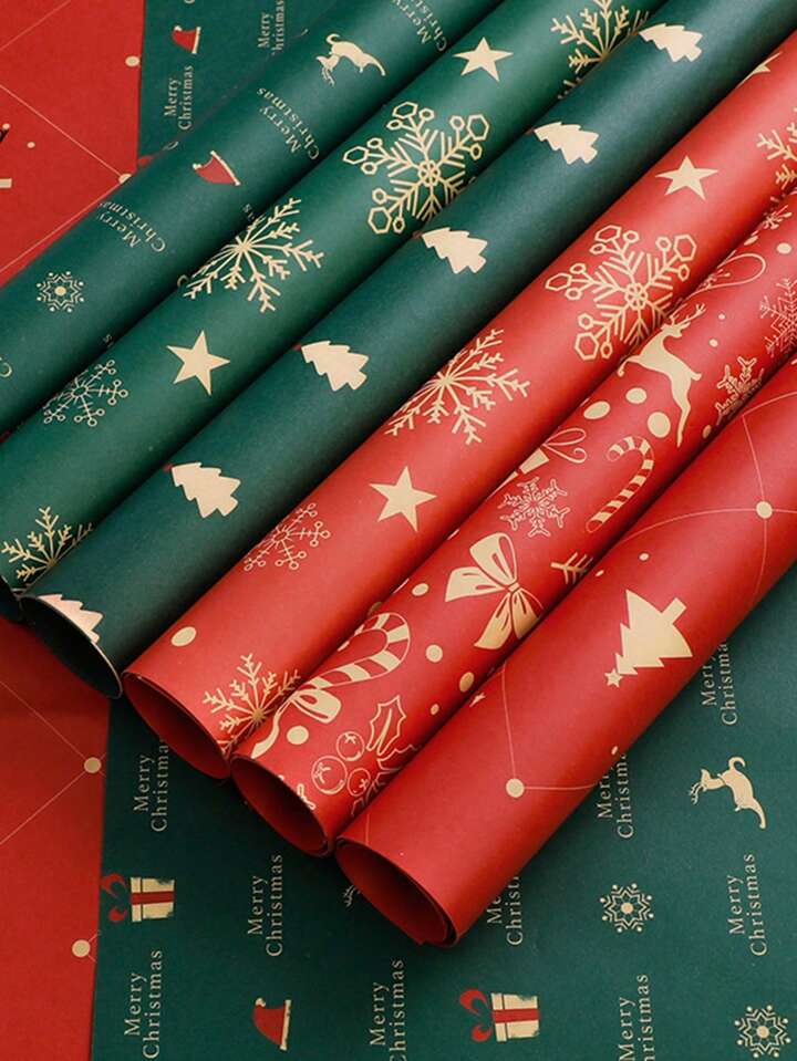 10pcs/pack Christmas Wrapping Paper With Snowflake Elements For Holiday Party Gift Packaging Decoration