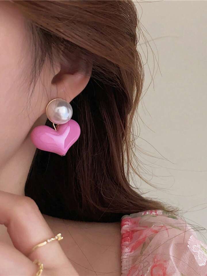 Geometric Chubby Pink Love Charm Pear Stud Earring SJP