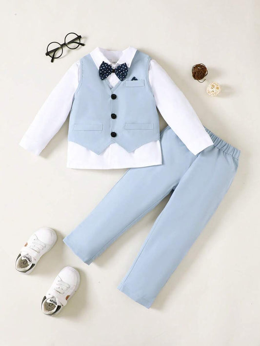 SHEIN Multiple-Piece Gentleman Suit With Necktie, Vest, And Dress Pants For Young Boy , Autumn Winter New Arrival