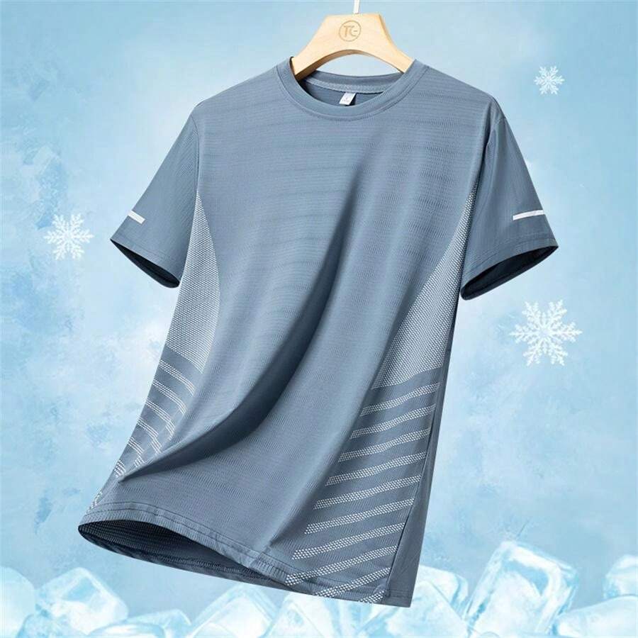 LGF 2 Piece Men's Summer Thin T-shirt Ice Silk Thin Quick-drying Mesh Sports Fitness Short Sleeve - Dusty Blue / Dark Grey