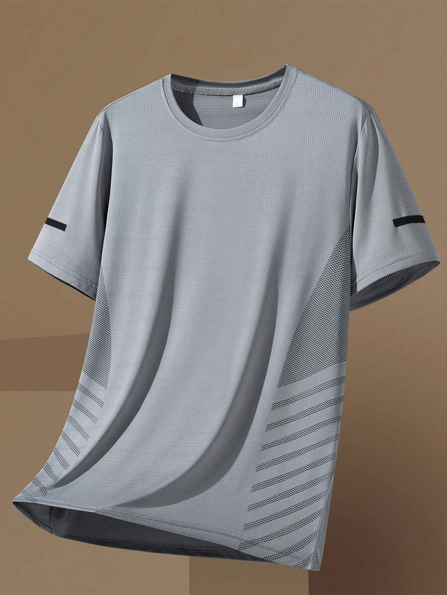 LGF 2 Piece Men's Summer Thin T-shirt Ice Silk Thin Quick-drying Mesh Sports Fitness Short Sleeve - Dusty Blue / Dark Grey