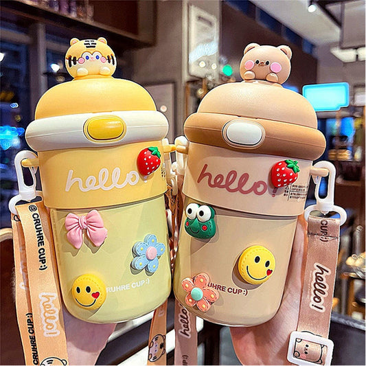 1pc High value cartoon strap children water bottle