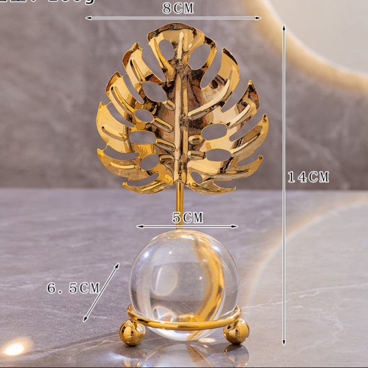 1pc Gold plated leaf crystal ball ornament