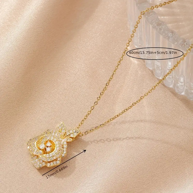 Exquisite Rose Pendant Necklace- Gold SJP