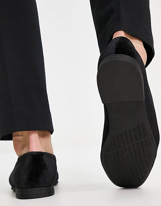 ASOS DESIGN loafers in black velvet with silver embroidery detail