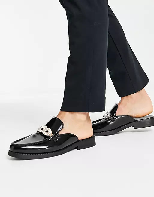 ASOS DESIGN mule loafers with trim detail in black faux leather