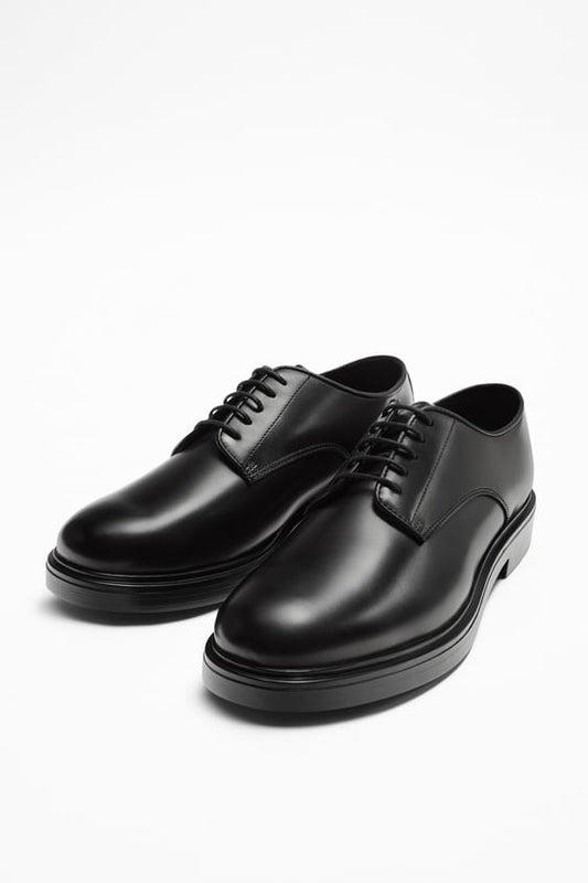 ZARA LEATHER DERBY DRESS SHOES - BLACK