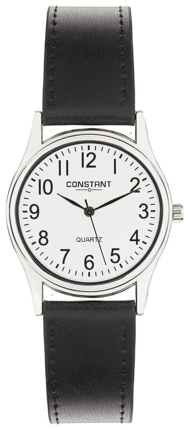Constant Quartz Men's Black Faux Leather Strap Watch