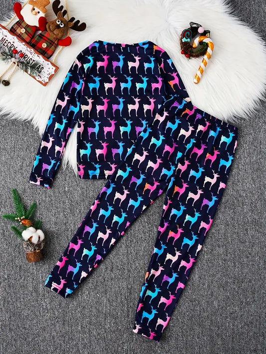 Pat Pat 2pcs Colorful Elk Longsleeve Top and Pants Set Tots & Togs