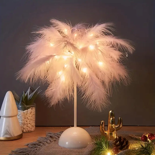 1pc Feather Table Lamp, Bedroom Interior Decoration Lamp
