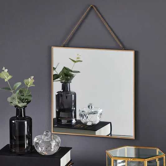 Dunelm Hanging Chain Square Wall Mirror, Gold 27x27cm  Small Gold