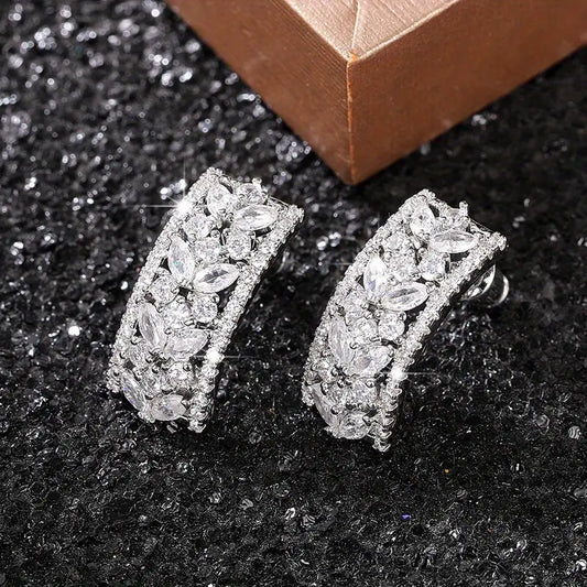 Huitan Geometric Cubic Zirconia Stone Wedding & Engagement Stud Earring SJP