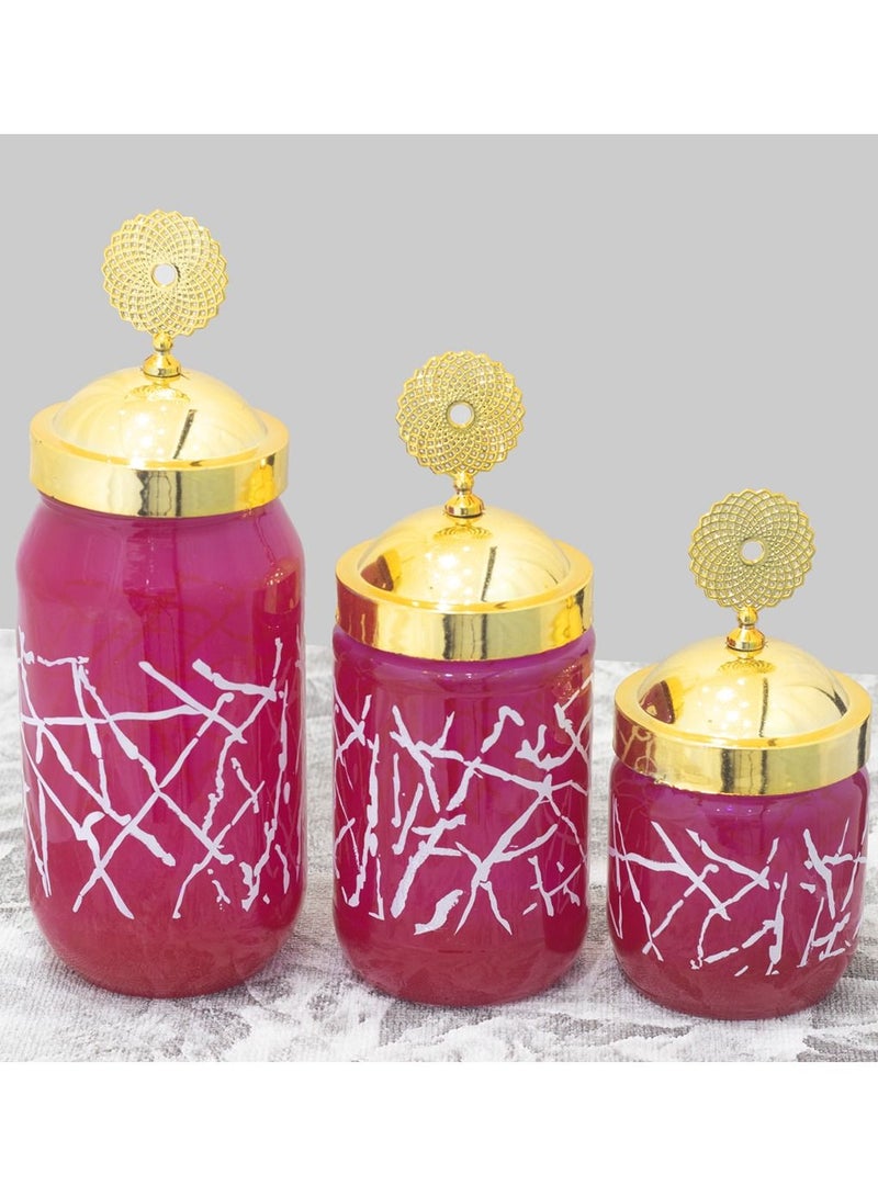 Opalina Unique Glass jar set Golden Red Color 3 jars