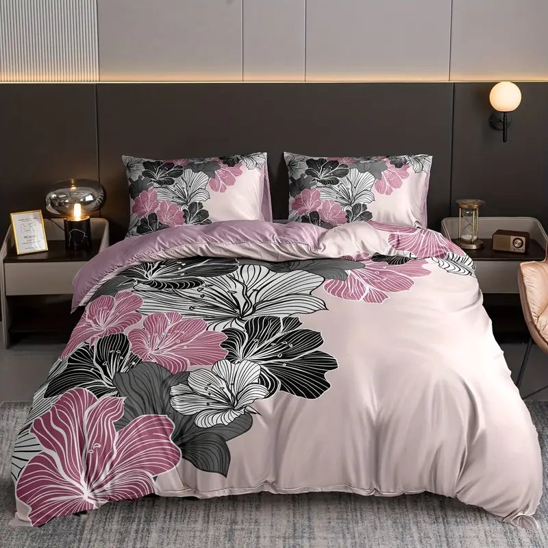3pcs Soft and Comfortable Floral Digital Print Duvet Cover Set for Bedroom and Guest Room - Includes 1 Duvet Cover and 2 Pillowcases (Core Not Included)