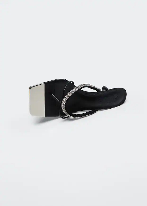 Mango Heeled sandal with strass strap:  Black