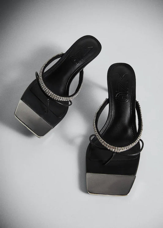 Mango Heeled sandal with strass strap:  Black