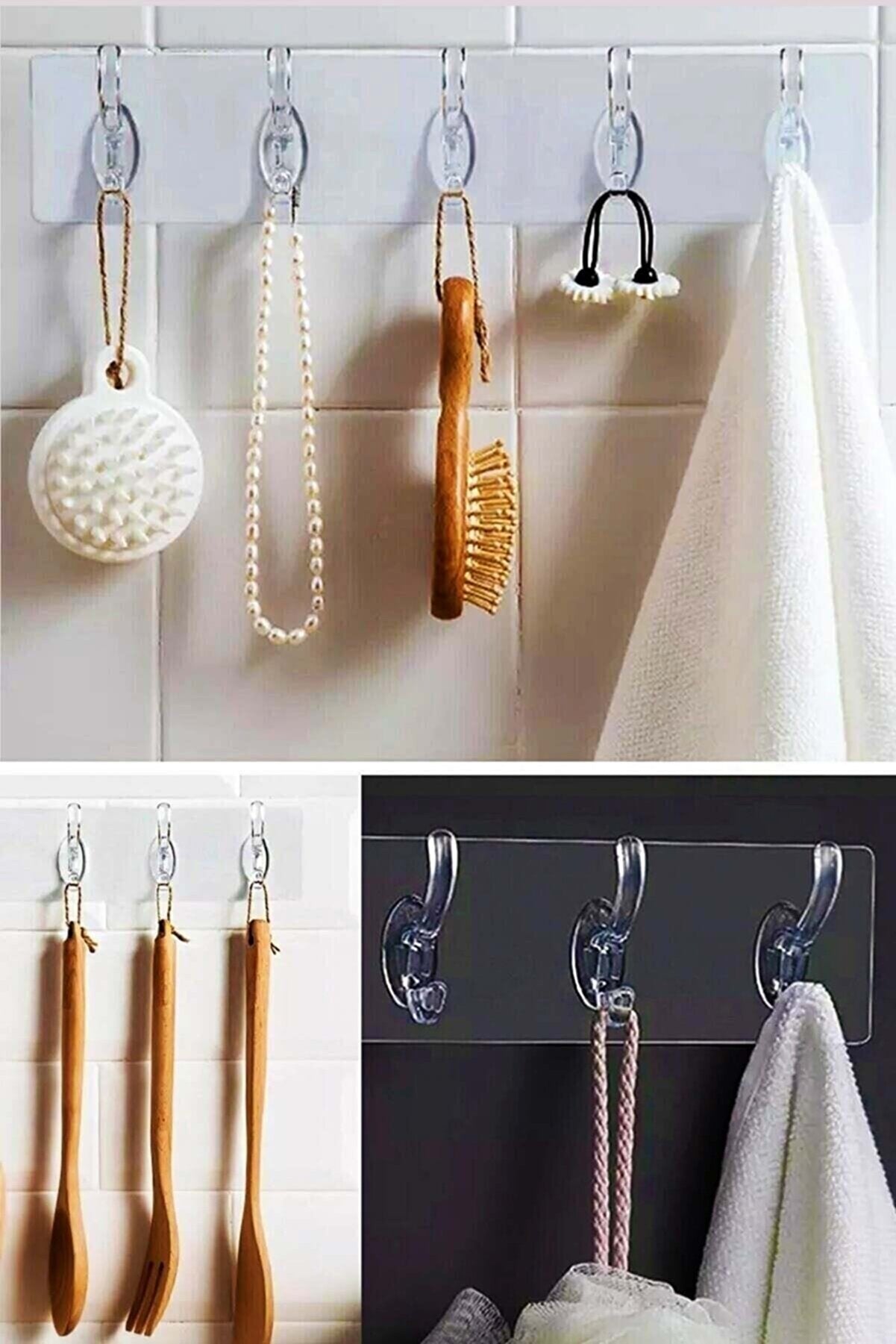 Şifa-iNur Waterproof Silicone 5 Piece Adhesive Transparent Wall Hanger Bathroom Kitchen Organizer Hanger
