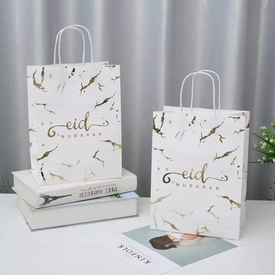 Eid Gift Bags – White and Gold Marble