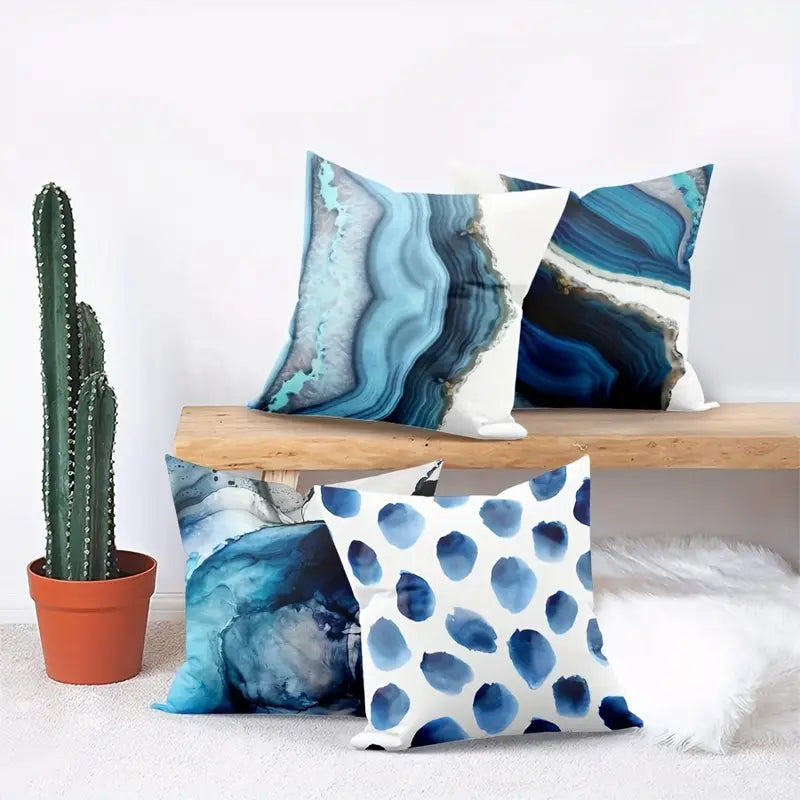 4pcs Abstract Geometric Nordic Blue White Pillow Cover