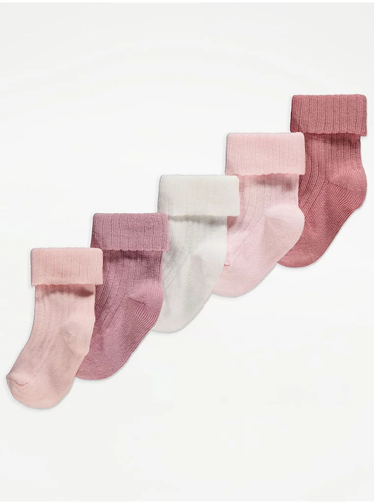 George Pink Ribbed Socks 5 Pack