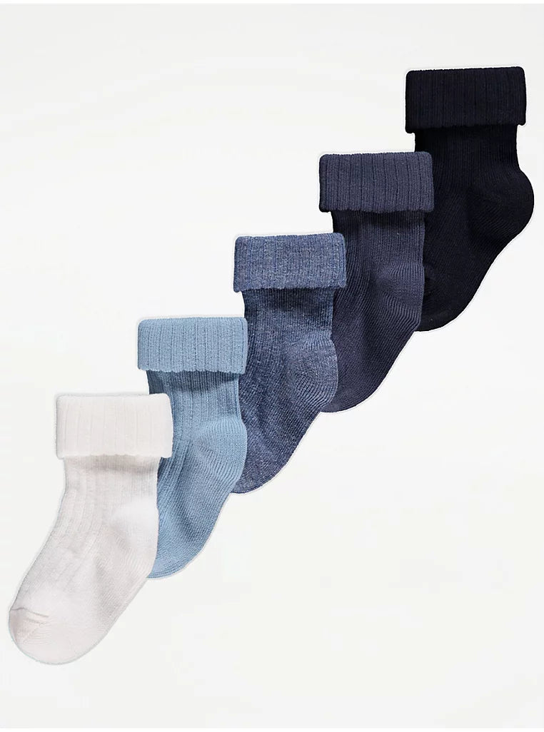 George Blue Ribbed Socks 5 Pack: Blue