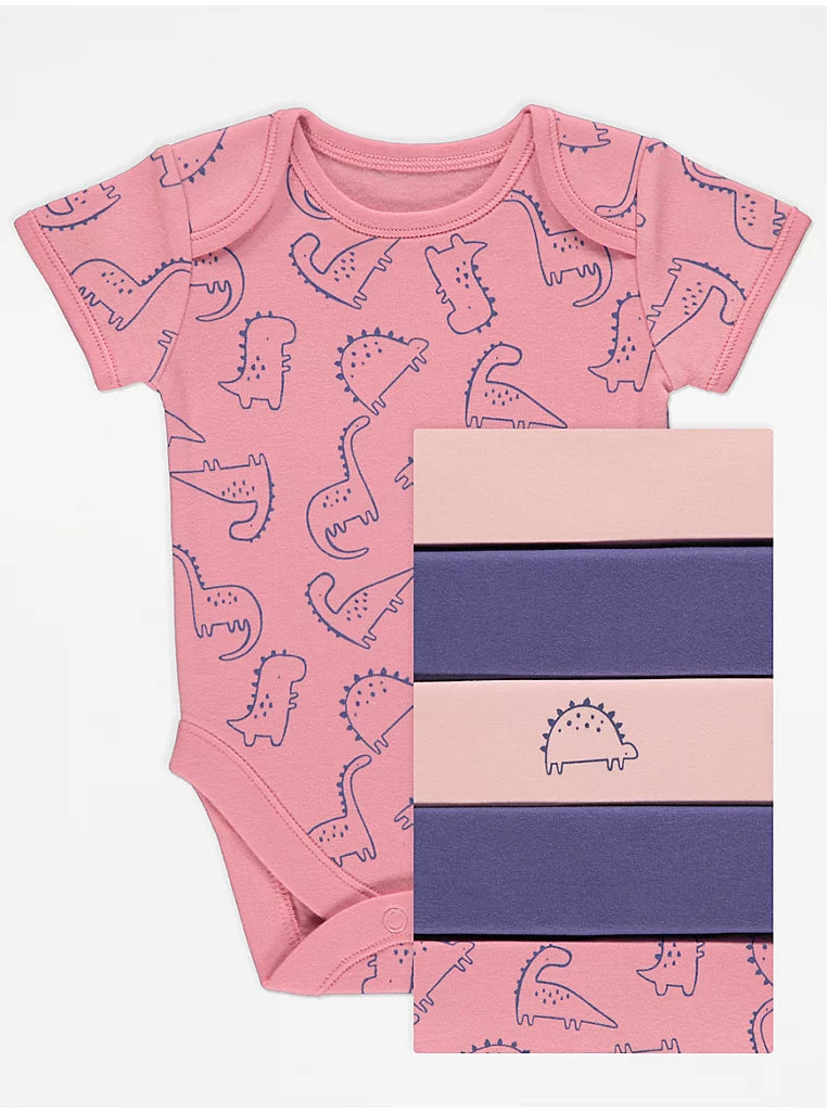 George Dinosaur Short Sleeve Bodysuits 6 Pack: pink