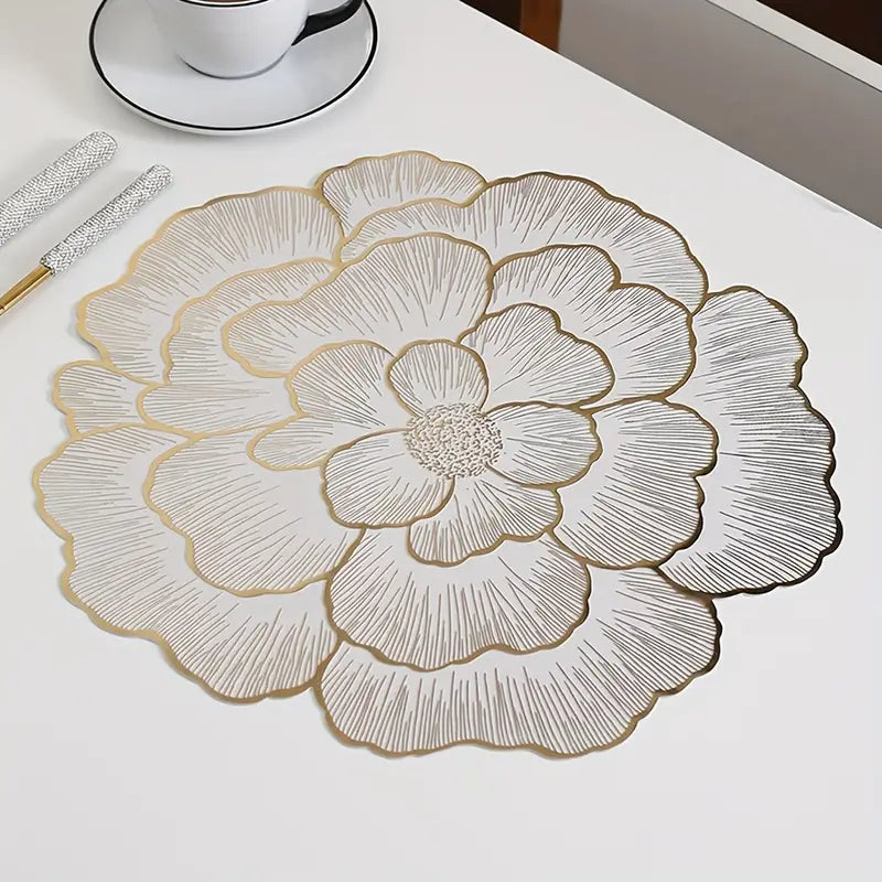 Ace Home Essentials 3 piece elegant flower place mats Gold