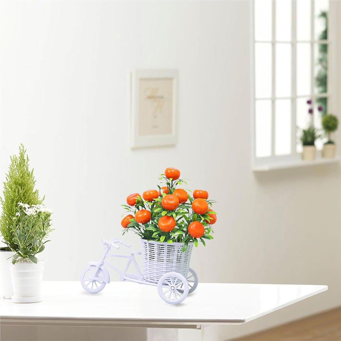 1pc Bicycle design artificial flower plant  - Tangerine