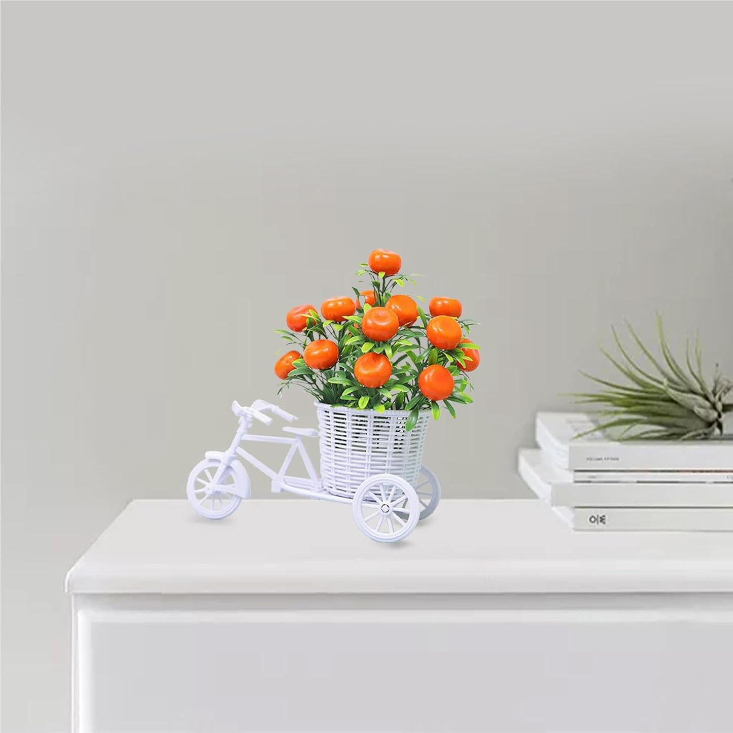 1pc Bicycle design artificial flower plant  - Tangerine