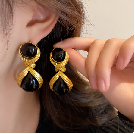 High Grade Black Gold Mediaval Acrylic Earring SJP