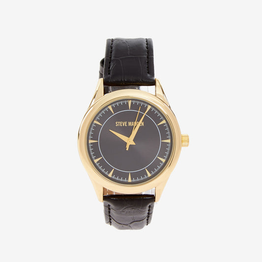 STEVE MADDEN Black & Gold Tone Reptile Effect Analogue Watch