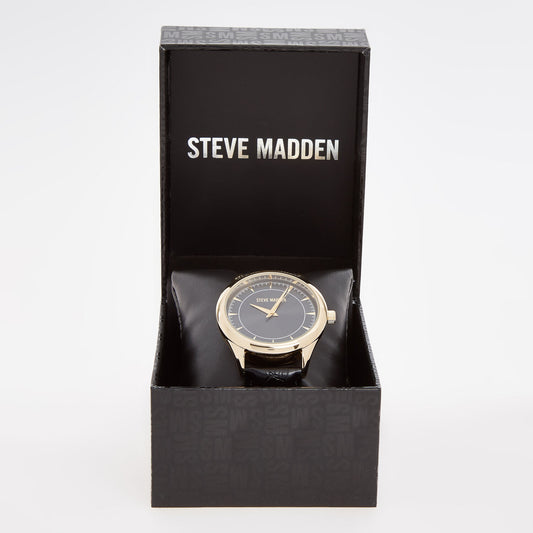 STEVE MADDEN Black & Gold Tone Reptile Effect Analogue Watch