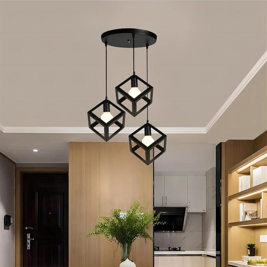 HUA QIANG WANG Modern Industrial Pendant Light 1-Head/3-Head Black Ceiling Lamp, Adjustable Height Hanging Chandelier Lighting Fixture for Kitchen Island,Living Room,Dining Room,Bedroom