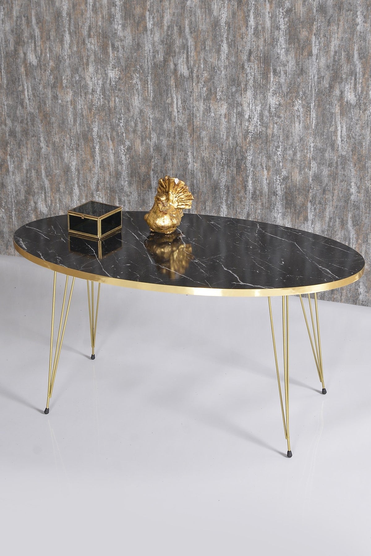 GOLDFALEZ BLACK Nesting Table And Center Table Ellipse Set Gold Bendir Wire