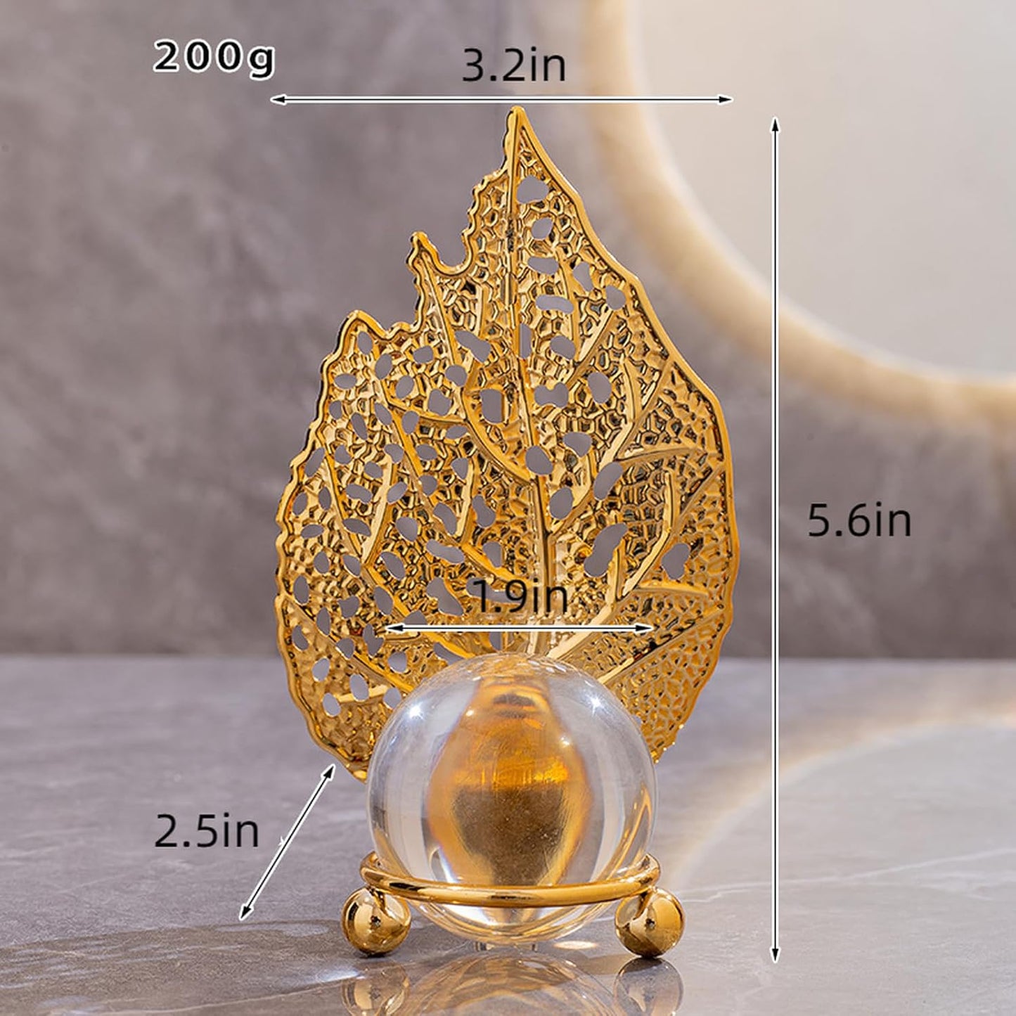 1pc Gold plated leaf crystal ball ornament