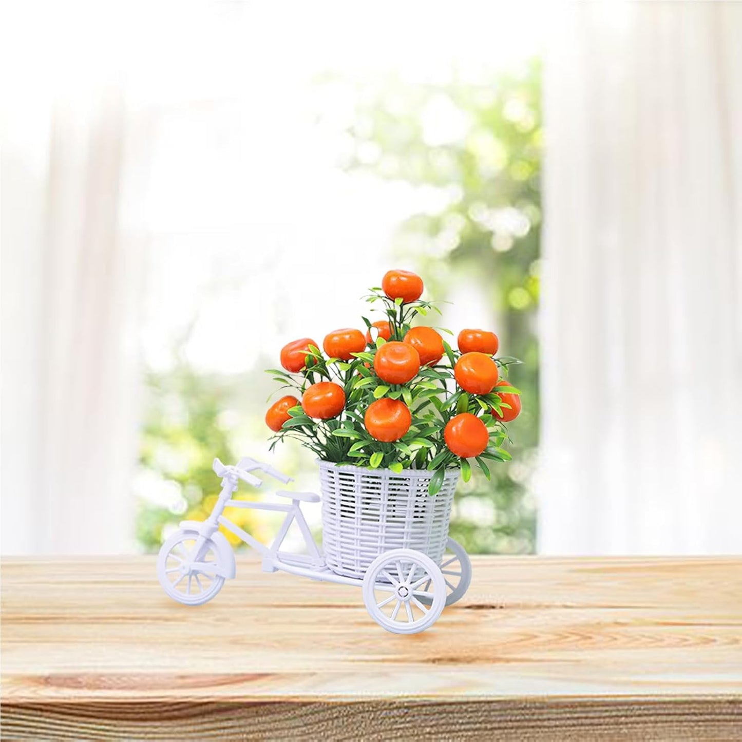 1pc Bicycle design artificial flower plant  - Tangerine