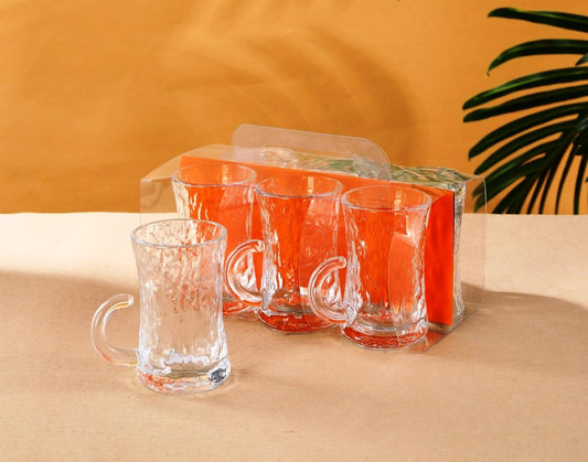 SAQOWARE 4 Pcs Tea Glass Mug Set With Handle, 235ml