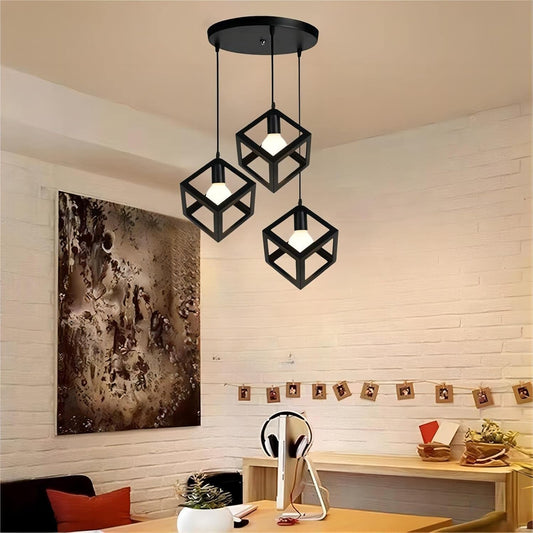 HUA QIANG WANG Modern Industrial Pendant Light 1-Head/3-Head Black Ceiling Lamp, Adjustable Height Hanging Chandelier Lighting Fixture for Kitchen Island,Living Room,Dining Room,Bedroom