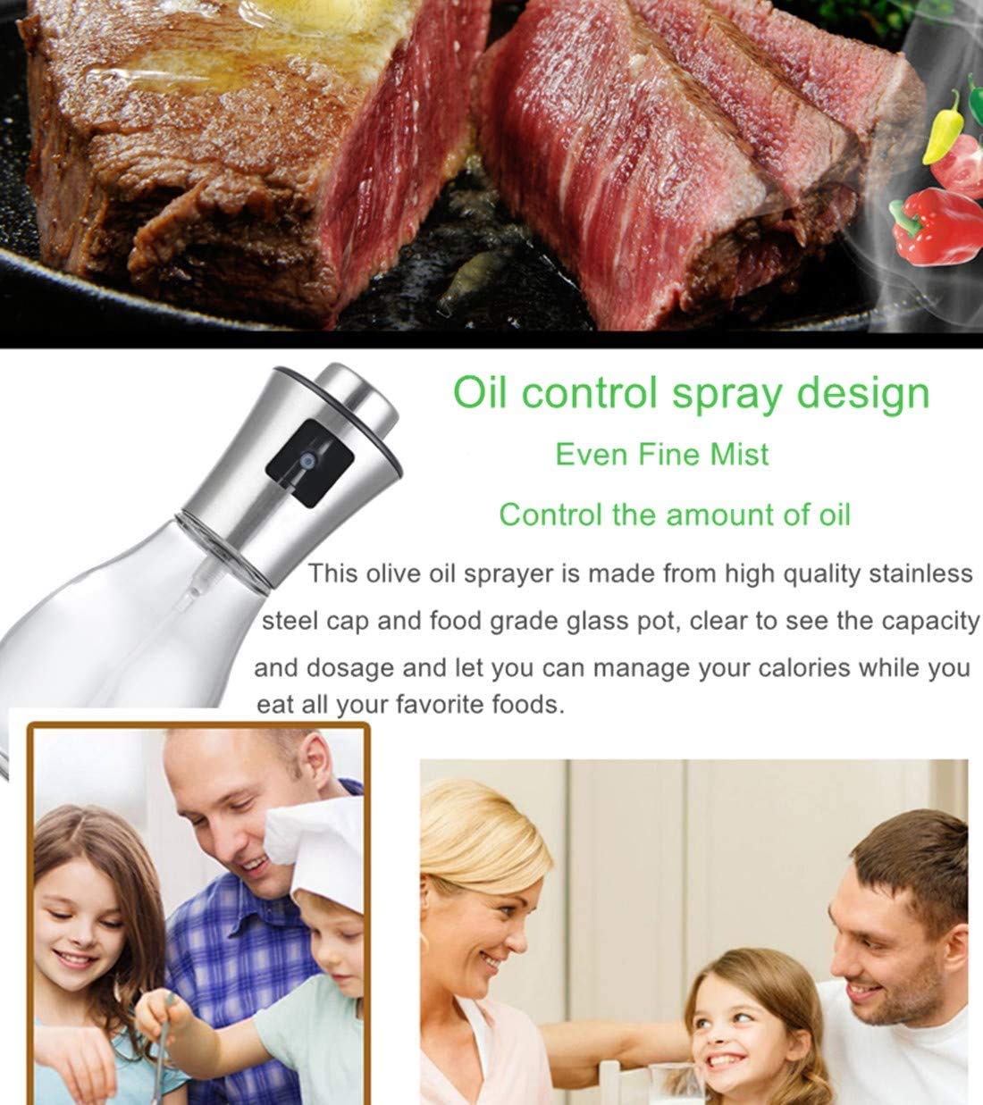 SHOWAY 200ml Glass Spray Bottle Olive Oil Sprayer Oil Dispenser