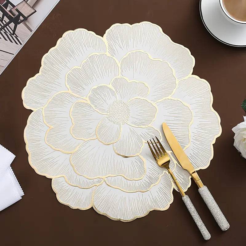 Ace Home Essentials 3 piece elegant flower place mats Gold