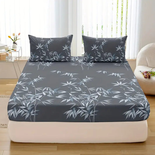 3pcs Plant Printed Fitted Sheet Set - Soft and Breathable Bedding