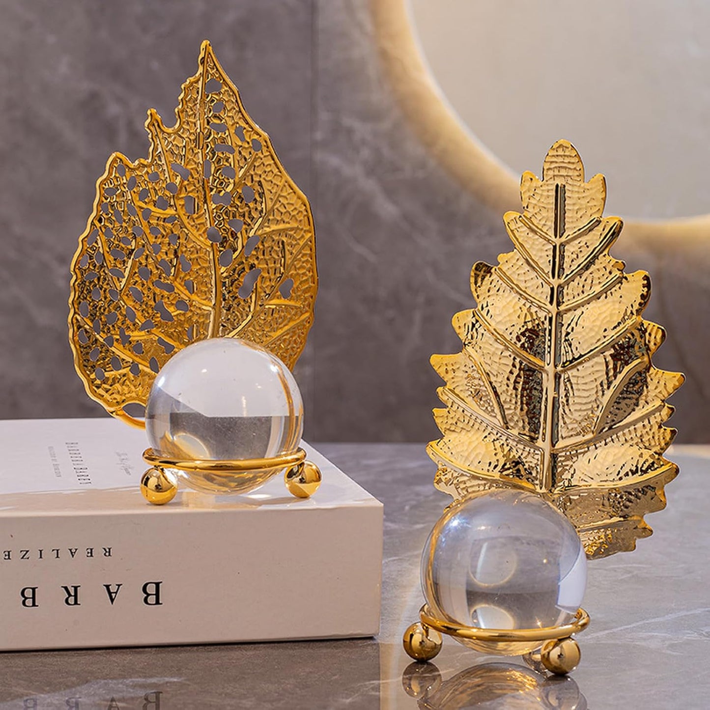 1pc Gold plated leaf crystal ball ornament