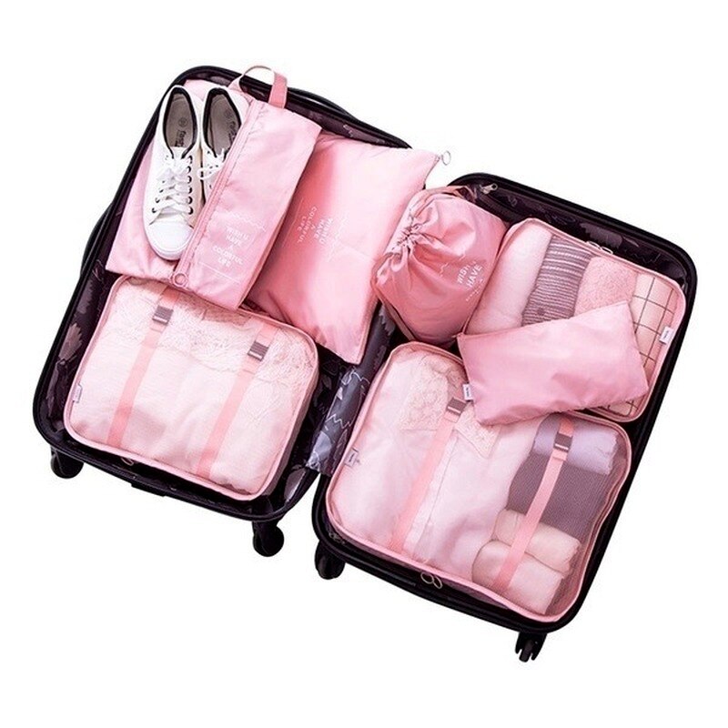 8pcs Slogan Graphic Travel Storage Bag - PINK