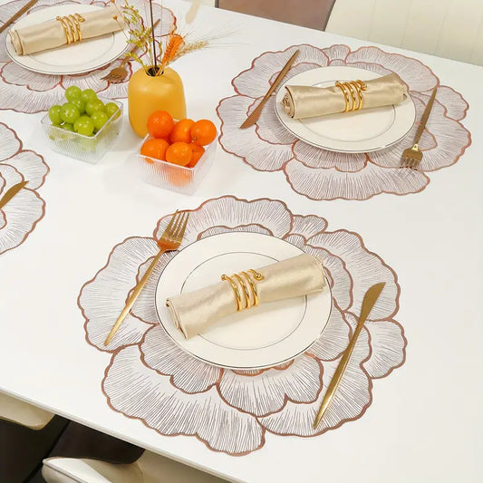 Ace Home Essentials 3 piece elegant flower place mats Rose Gold