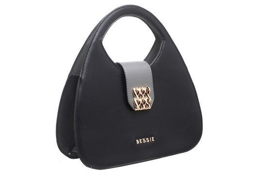 BESSIE LONDON Fashion Black Stylish Leather Bag with Accents - Small Size