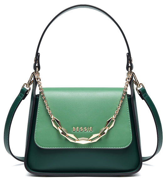 Bessie London Ring Chain Flap Over Cross Body Shoulder Handbag - Green