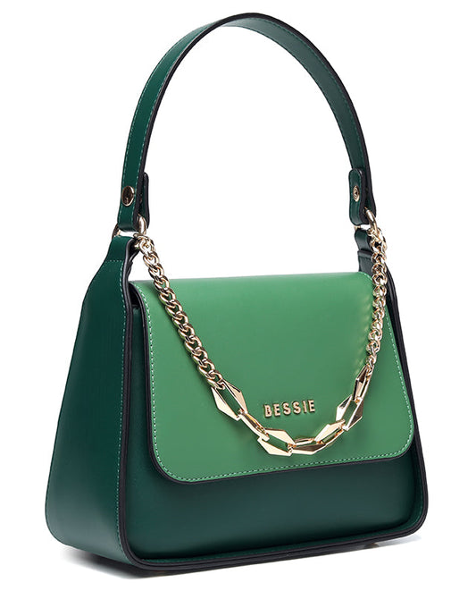 Bessie London Ring Chain Flap Over Cross Body Shoulder Handbag - Green